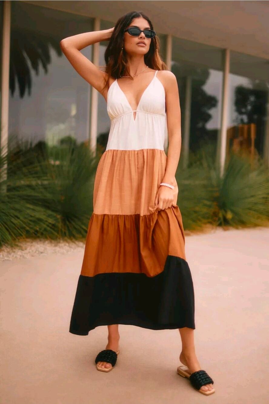 Anthropologie Raya Colorblock Maxi Dress. Size Medium Petite Cotton Blend